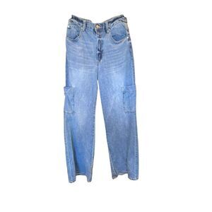 Blue Revival Women's Wide-Leg Denim Cargo Jeans Medium Wash Size 29